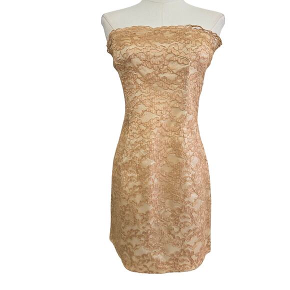 Pantagis Evenings Union Vintage 60s Coquette Gold Lace Strapless Mini Dress 4 - Picture 1 of 12